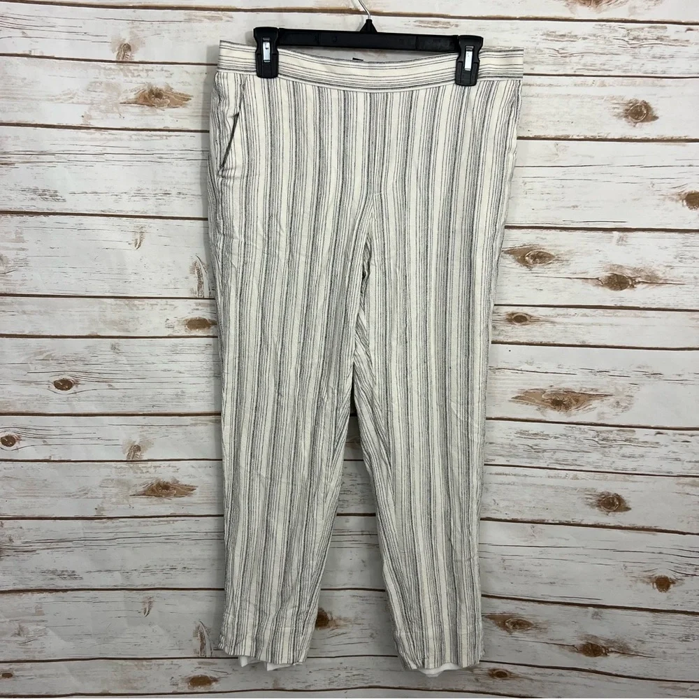 Banana Republic White Pull On Striped Linen Blend Straight Pants Hayden